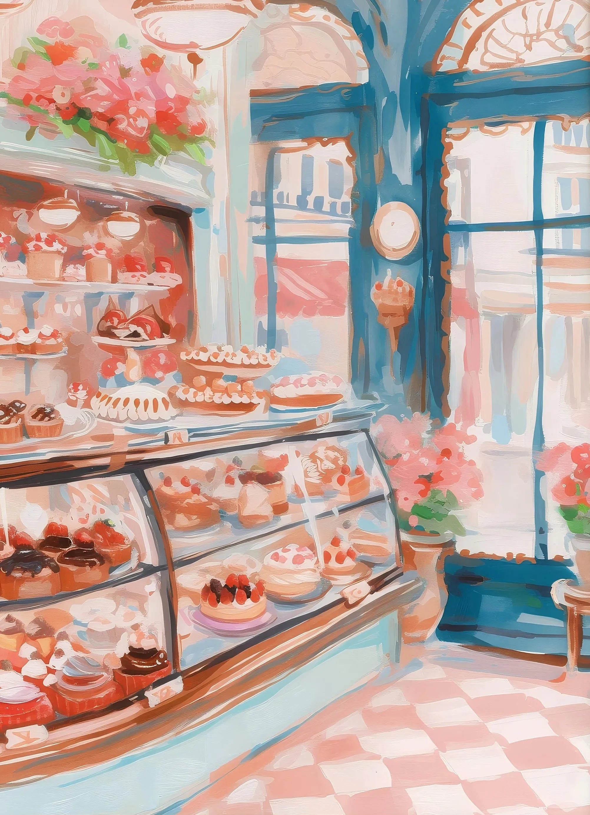 Retro Pink Cake Shop Dessert Gourmet Strawberry Cake Tea Poster Canvas Painting Prints Art Pictures Wall Decor