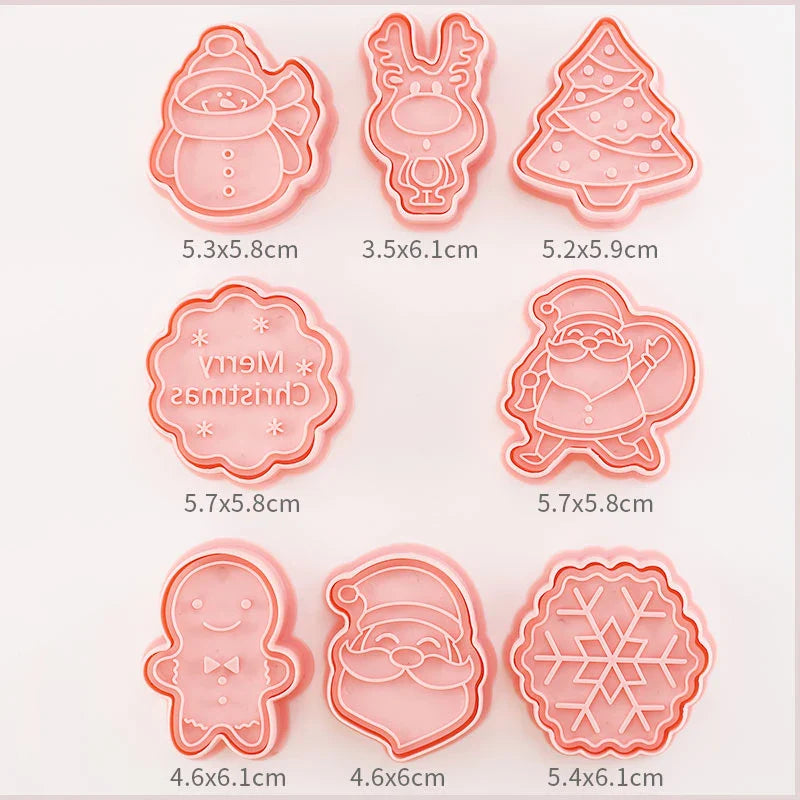 Cookie Cutters Plastic 3D Cute Cartoon Pressable Biscuit Mold Cookie Stamp Kitchen Baking Pastry Bakeware 8 Pcs/set