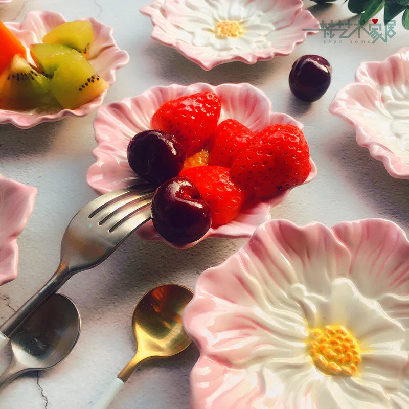 Cute Ceramic Small Dish, Painting Underglaze Color Flower Shape