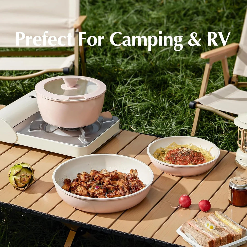 Ceramic 16pcs Pots and Pans Set Non Stick, Nonstick Kitchen Cookware Set with Detachable Handle, Non Toxic