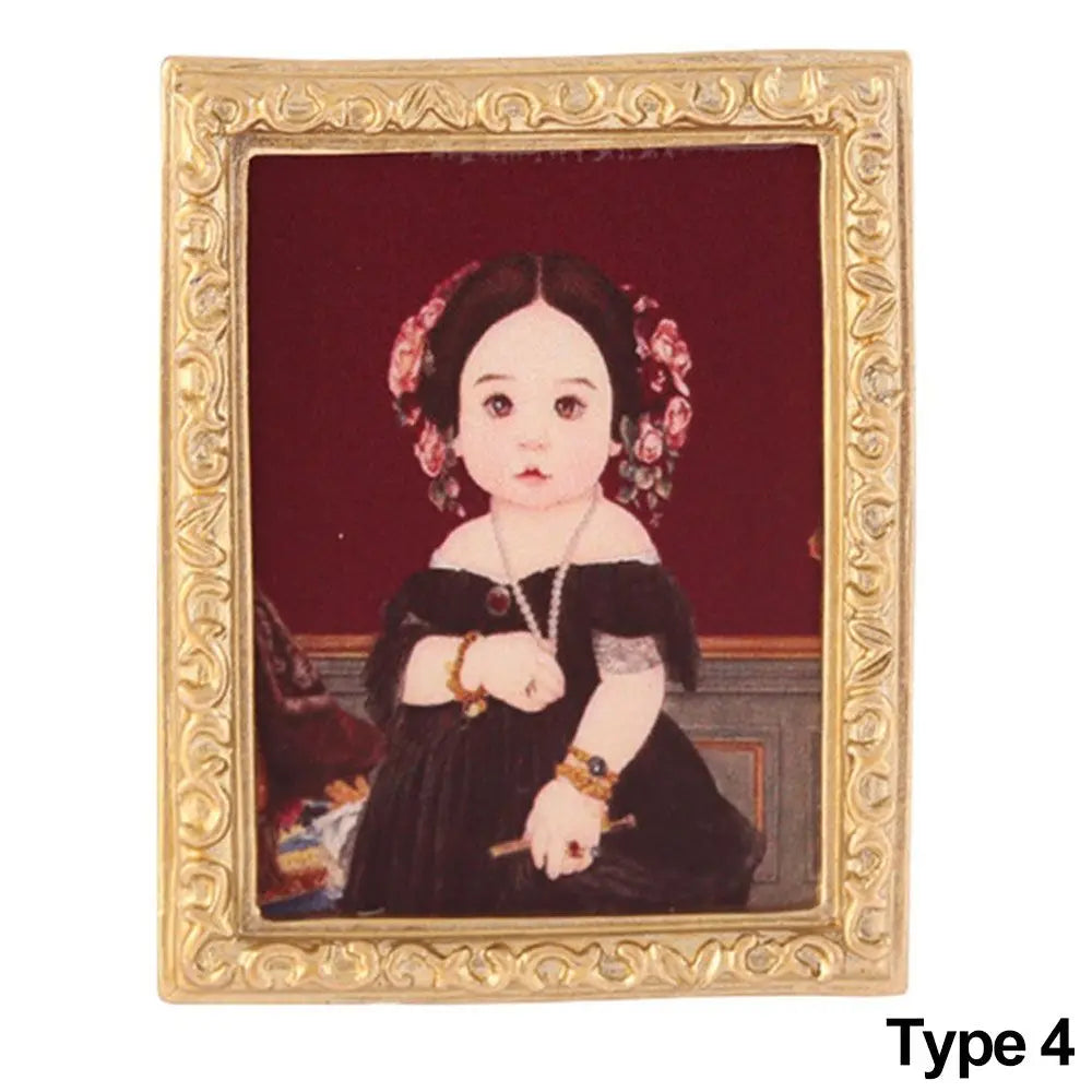 Mini Resin Wall Picture Vintage Framed Photos Miniature Oil Painting Accessories