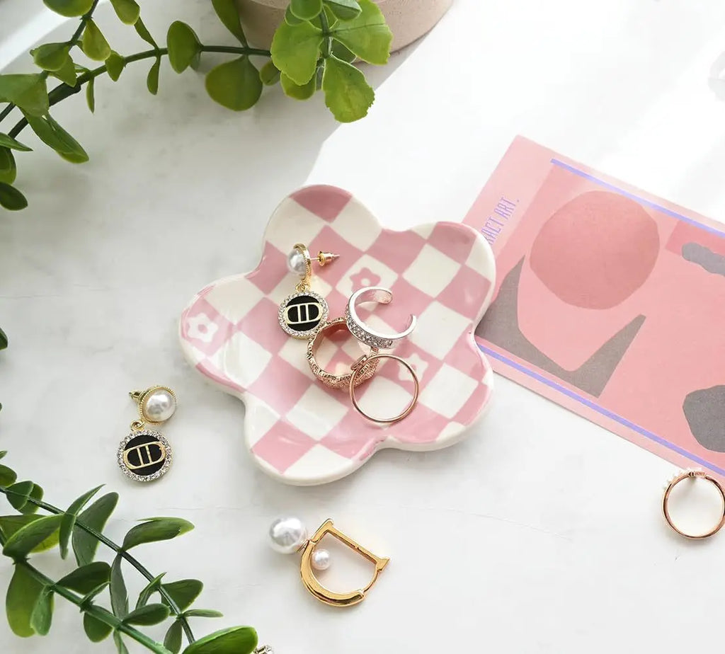 Ceramic Petal Tray, Jewelry Plate Necklace Ring Storage Dish,Jewelry Display Plate Desktop Decor