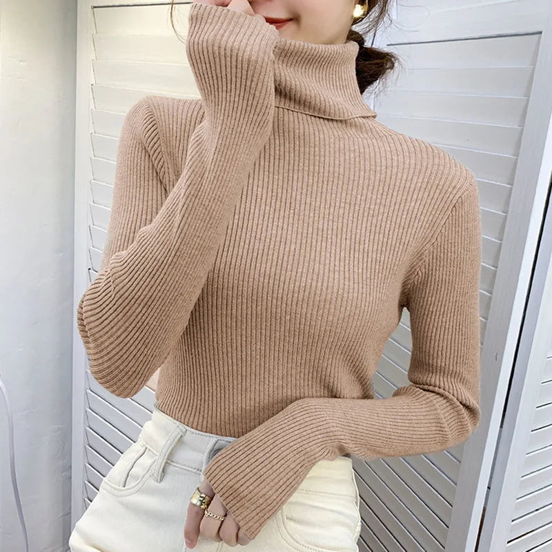 Women Fall Turtleneck Sweater Knitted Soft Pullovers Cashmere Jumpers Basic Soft Sweaters For Women Autumn Winter