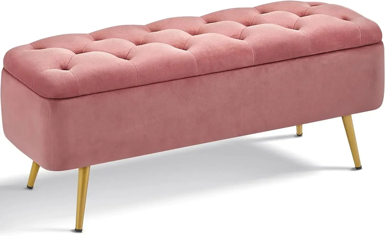 Ottoman 42 Inches Storage Bench with Storage Folding Polyester Boucle Foot Stool Bench Hinged Stool Footstool pink Bench