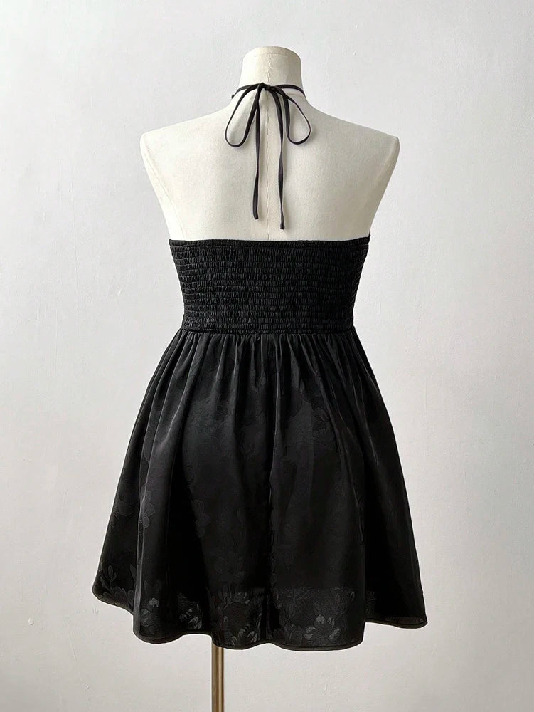 Plus Size New French Jacquard Neck Sexy Dress Solid Color V-Neck Lace Lace Back Cutout Polyester Material