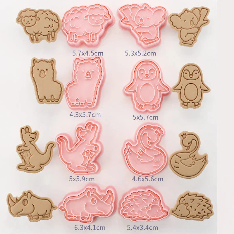 Cookie Cutters Plastic 3D Cute Cartoon Pressable Biscuit Mold Cookie Stamp Kitchen Baking Pastry Bakeware 8 Pcs/set