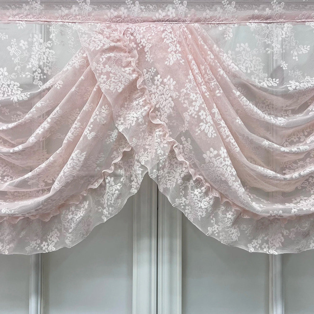 Pink Flower Ripple Curtain Head for Living Room Sheer Lace Valance Girls Princess Home Decoration