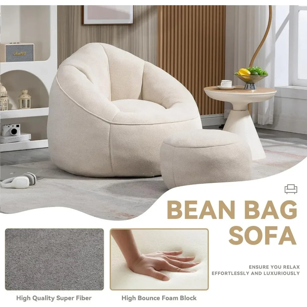 New Beanbag chair and footstool, comfortable beanbag sofa chair, high-pressure foam couch, used in living room and bedroom