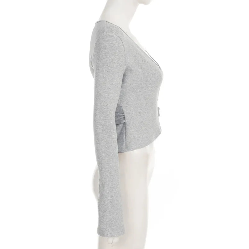 Fashion Drawstring High Waist Trousers Set Lace Up Flared Sleeve V Neck Twist Tops Plush Loose Pants Suit