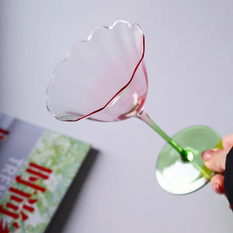 Light Luxury Vintage Flower Red Wine Tall Glass Crystal Glass Pink Green Champagne Glass