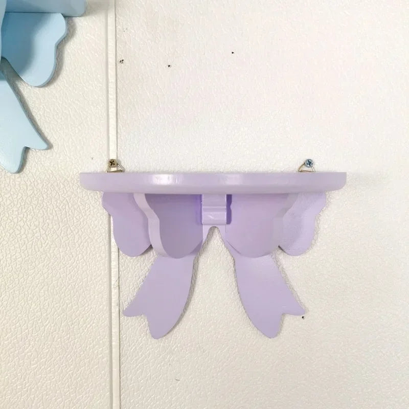 Wooden Decorative Shelves Girls' Room Organizer Holder Wall Shelf Decor Frame Bows Decoration  Wooden Storage Rack