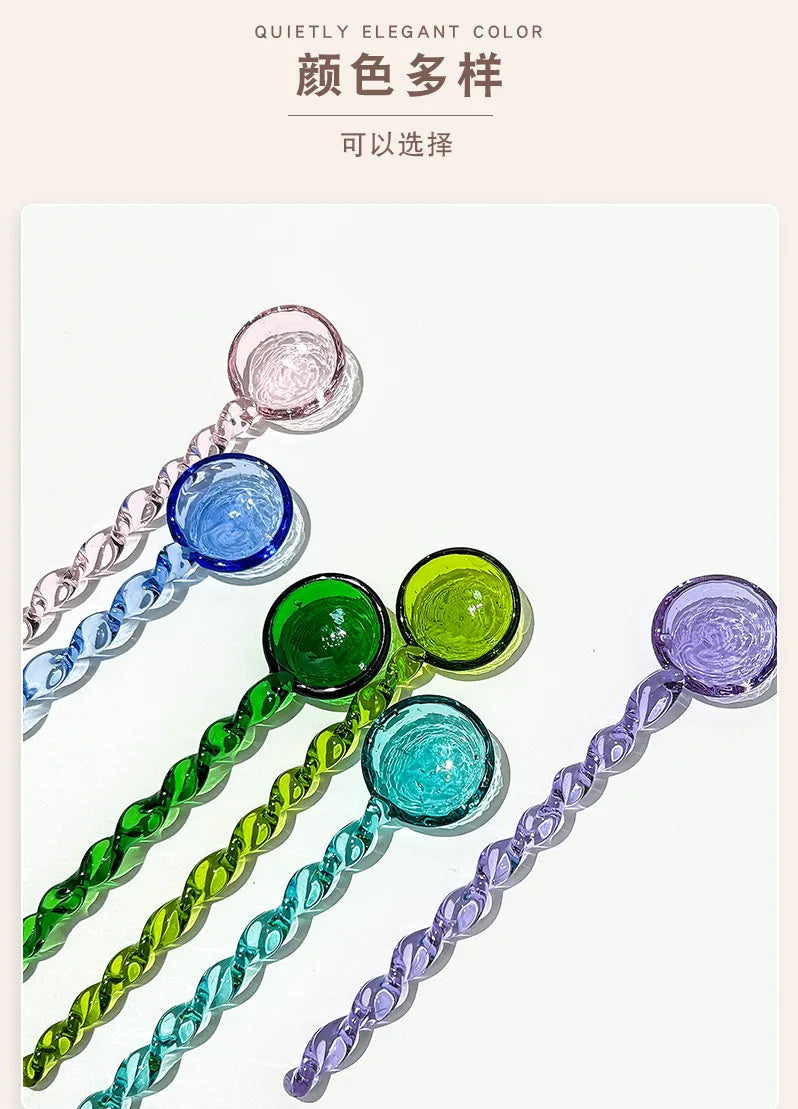 Glass Scoops with Long Handle Colorful and Cute Teaspoon Kitchen Accessories