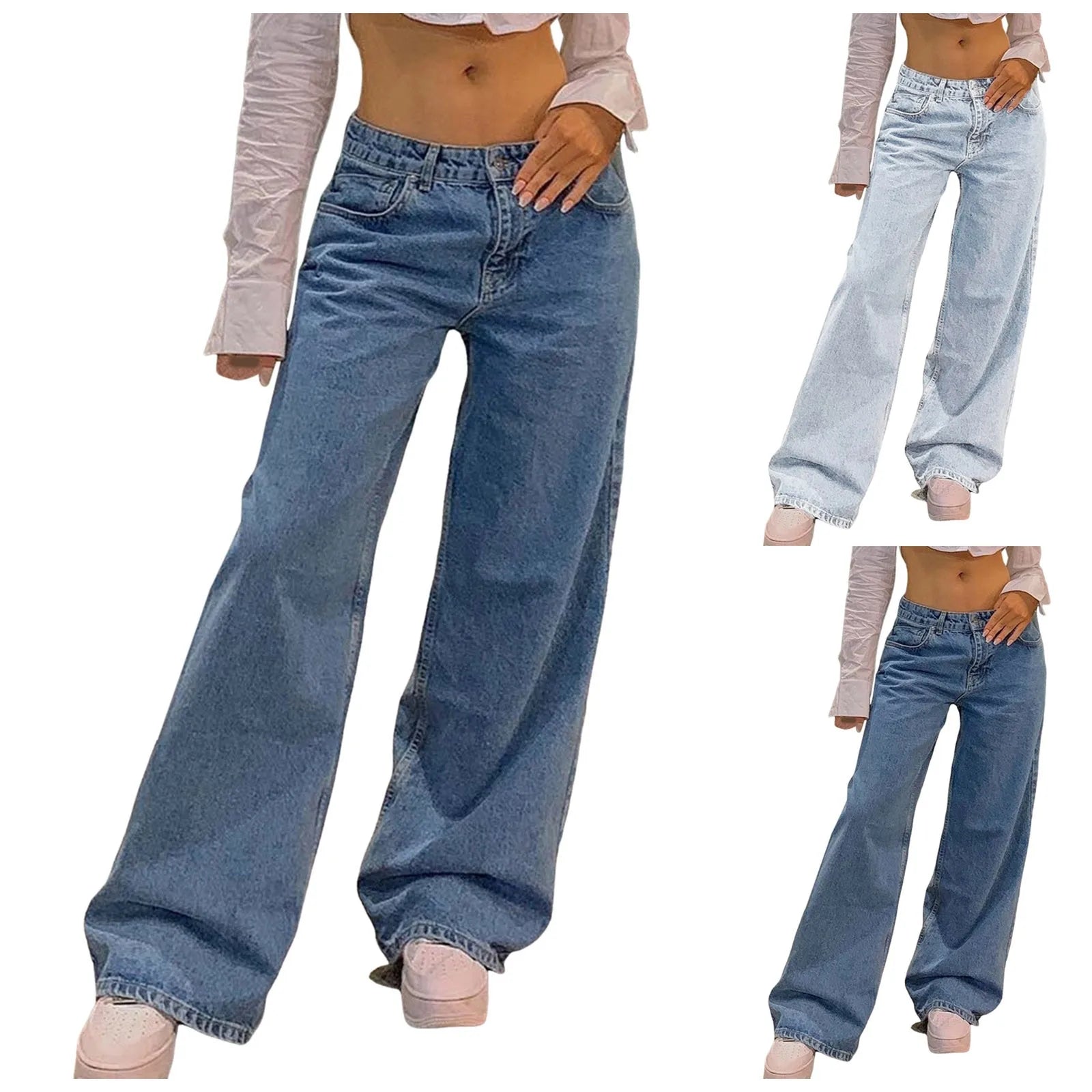 Vintage Straight Leg Denim Trousers Loose Mom Jeans Low Rise Jeans Women High Waist Skinny Denim Pants