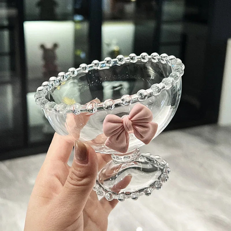 Creative Bowknot Transparent Glass Cup Dessert Goblet Glass Bowl