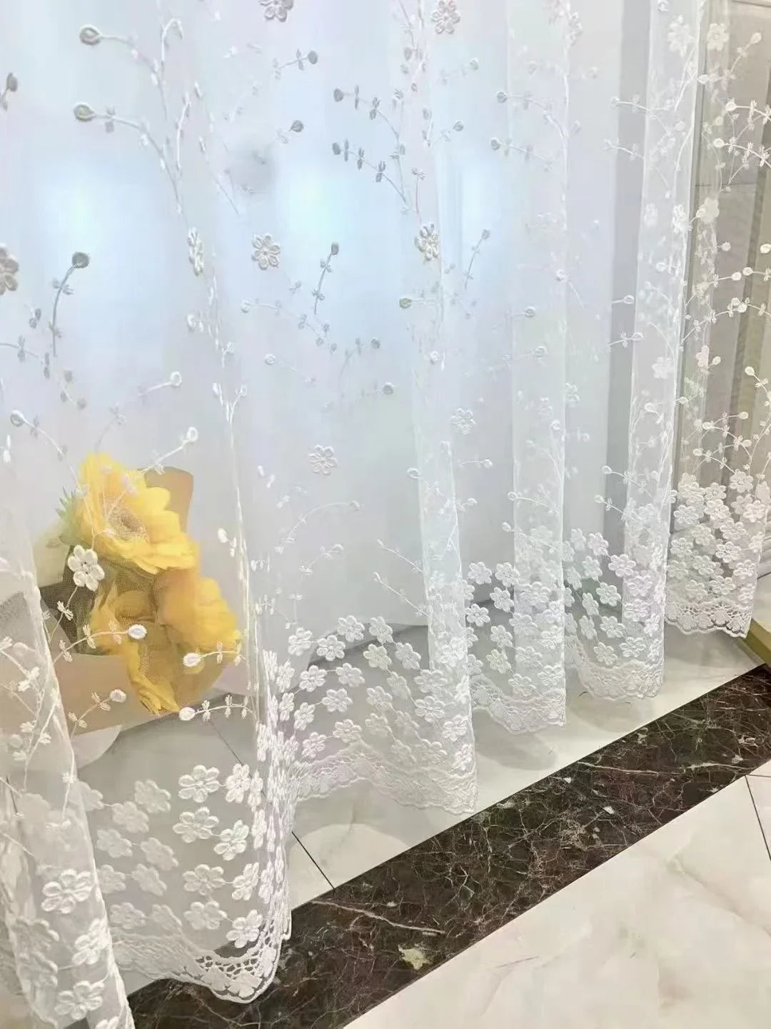 Embroidered White Curtains