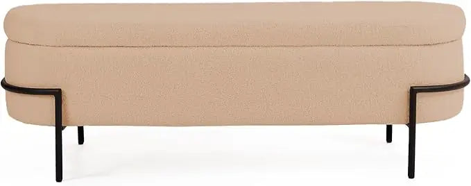 Storage Ottoman Bench with Metal Stand, Upholstered Sherpa Stool with Large Storage Space, Modern Storage Bench