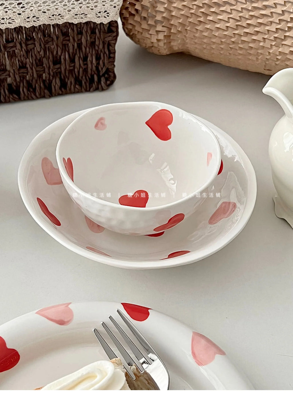 Love Ceramic Plate Bowl 8-inch Beautiful Spoon Small Fresh Dining Plate Three Piece