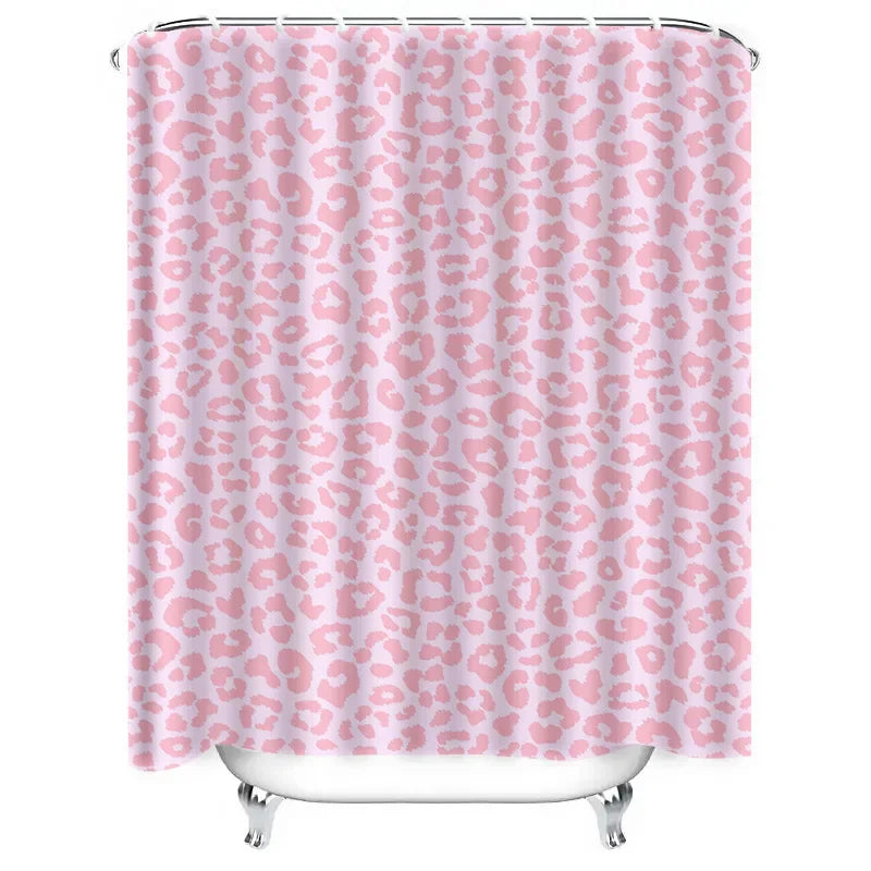 Pink Leopard Print Shower Curtain Home Decor Bathroom Supplies Modern Decoration Waterproof Bath Rug Tarpaulin Size Customizable