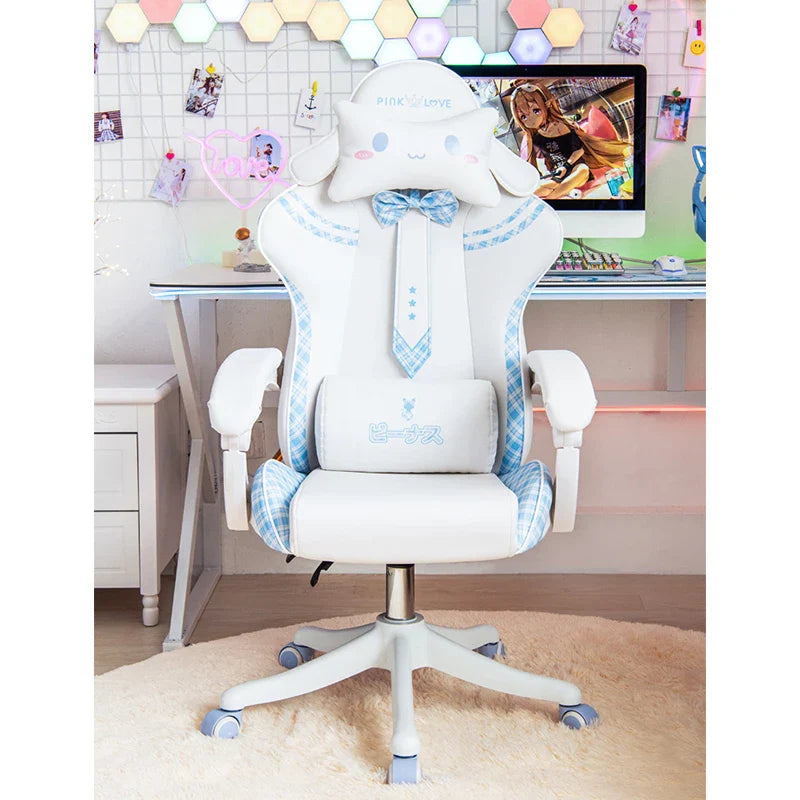 Cute Girl Gaming Chair New Fashion Bow Tie Computer Chair Net Red Anchor Game Chair Comfortable Reclining 360° Swivel Chair