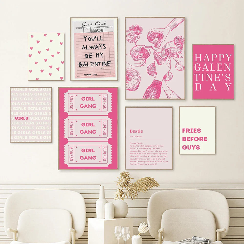 Pink Decor Set Prints Canvas Painting Trendy Art Murals Decor