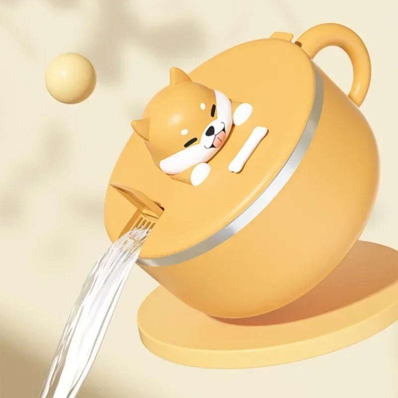 Ramen Bowl with Lid Cute Shiba Inu Stainless Steel Instant Noodle Cooker with Water Filter Cover Kitchen Accessories 1200ml