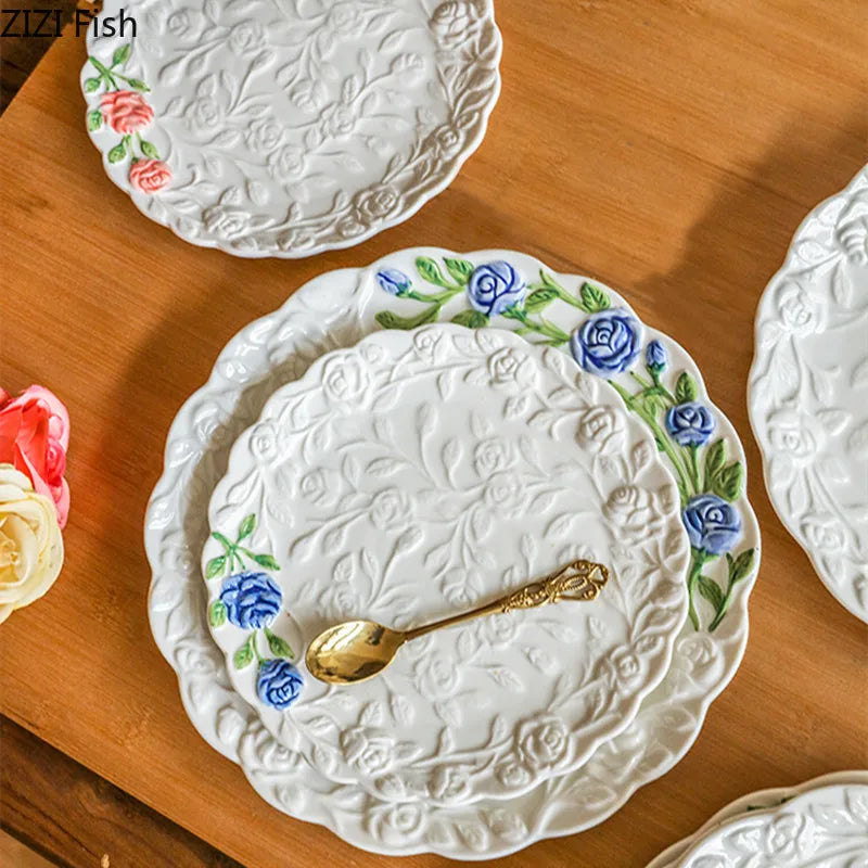 Rose Ceramic Afternoon Tea Cake Dessert Plate