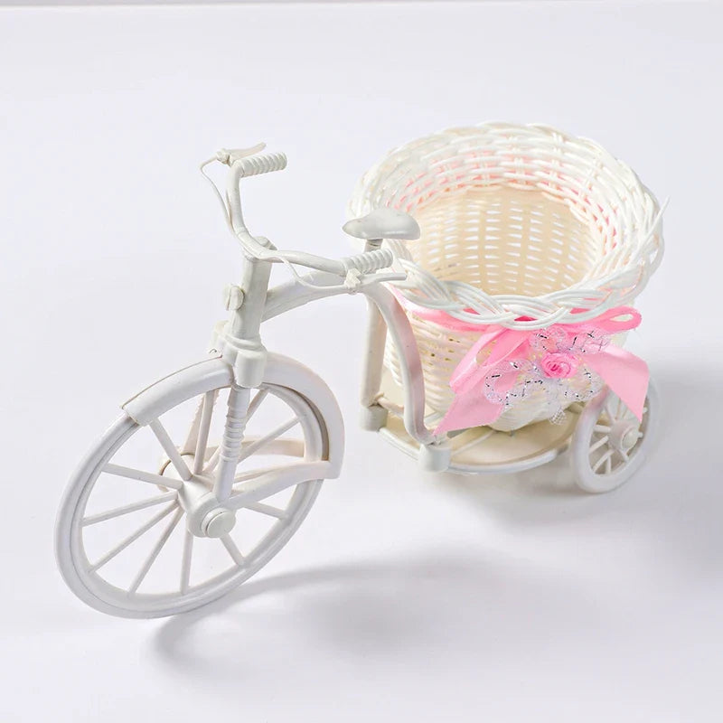 Plastic Flower Basket Vase Pink Tricycle Bicycle Model Home Garden Wedding Party Decor Romantic Cute Decor Figurines Miniatures