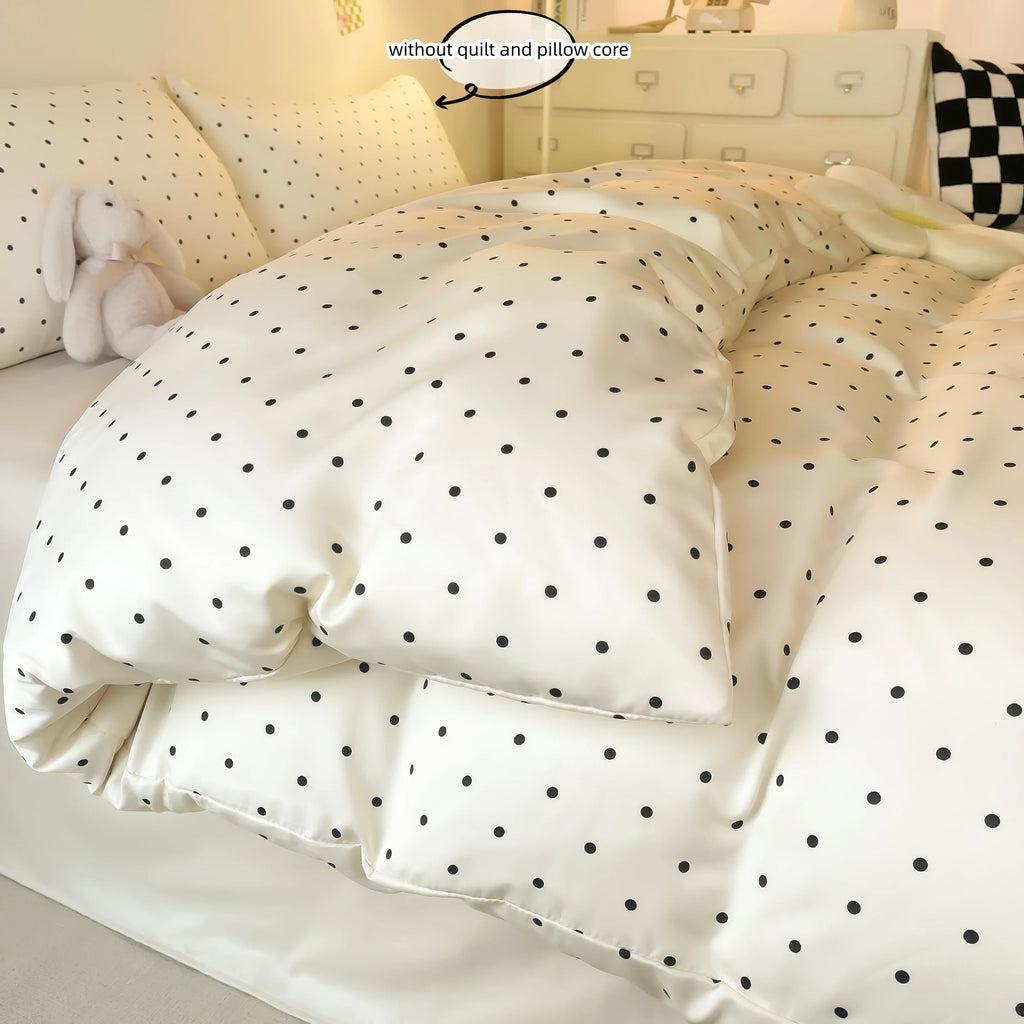All Season Three-Piece Beige Pink Dot Printing Bedding Set 1 Duvet Cover And 2pcs Pillowcases (no padding)