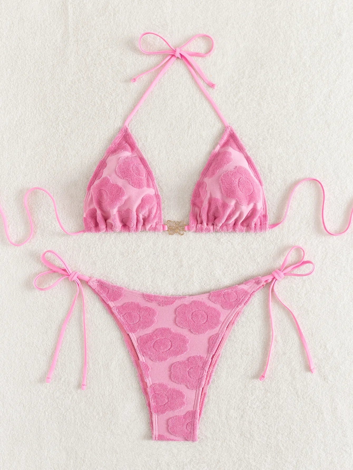 Sexy Pink Bikinis Sets Women Halter Push Up Bra Tie Side Thong Swimsuit Brazilian Beach Bandage Bathing Suit Micro Swimwear