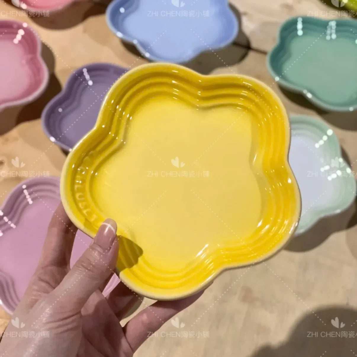 French Flower Shaped Small Plate Colored Ceramic