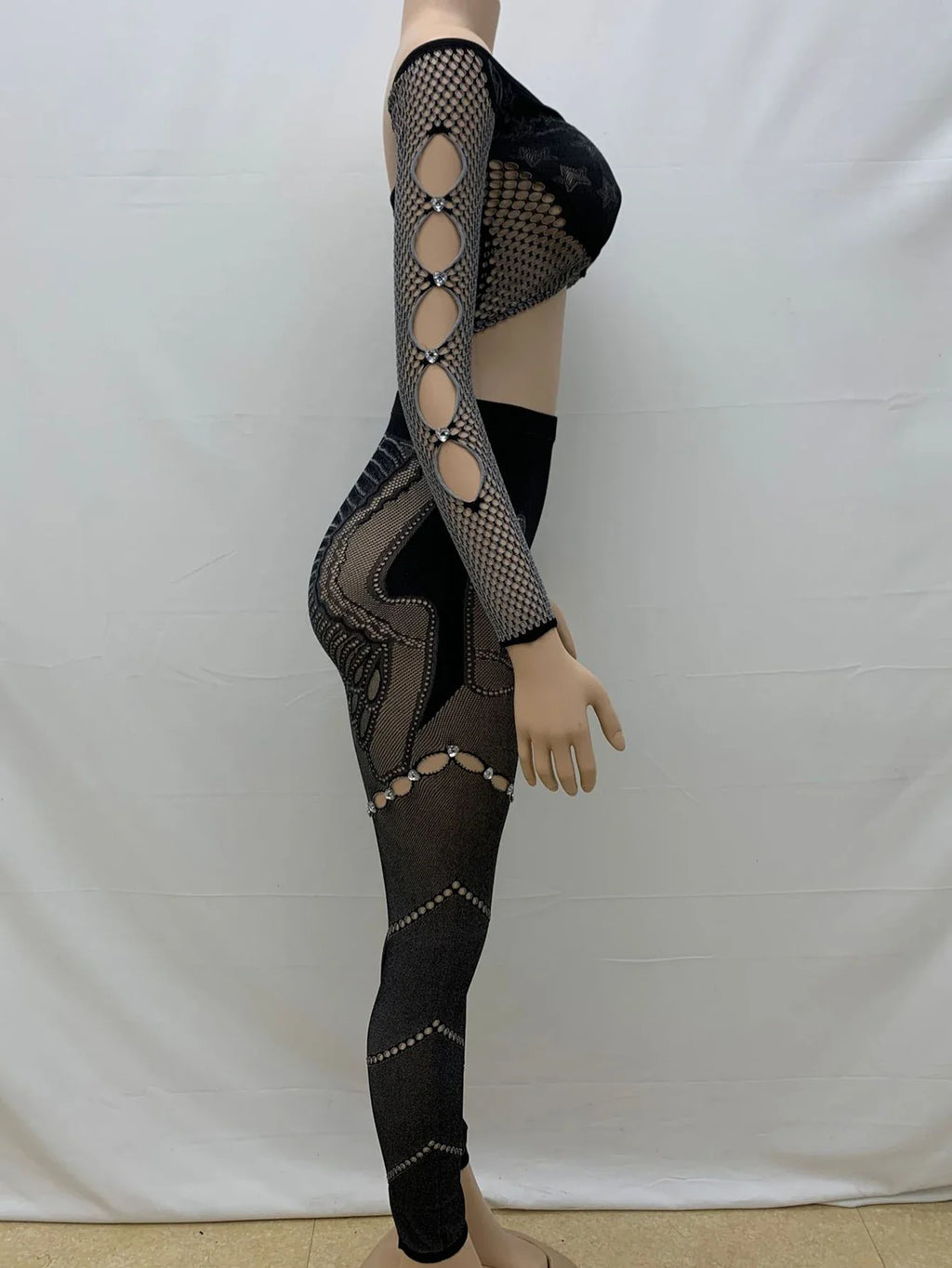 Sexy See Through Rhinestone Jumpsuit Women Pants Summer Bodycon Romper Jumpsuit Woman Long Sleeve