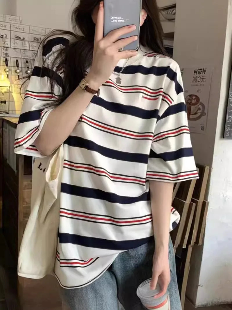 Y2K Fashion Women's Short Sleeve T-shirt Casual Style Matching High Street Couple Short Sleeve T Shirt Style Plus Size Top