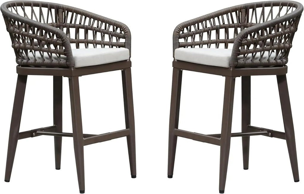 Outdoor Rattan Counter Height Bar Stools Chair, Modern Upholstered Patio Bar Stool with Backrest for Indoor and Outdoor Kitchen