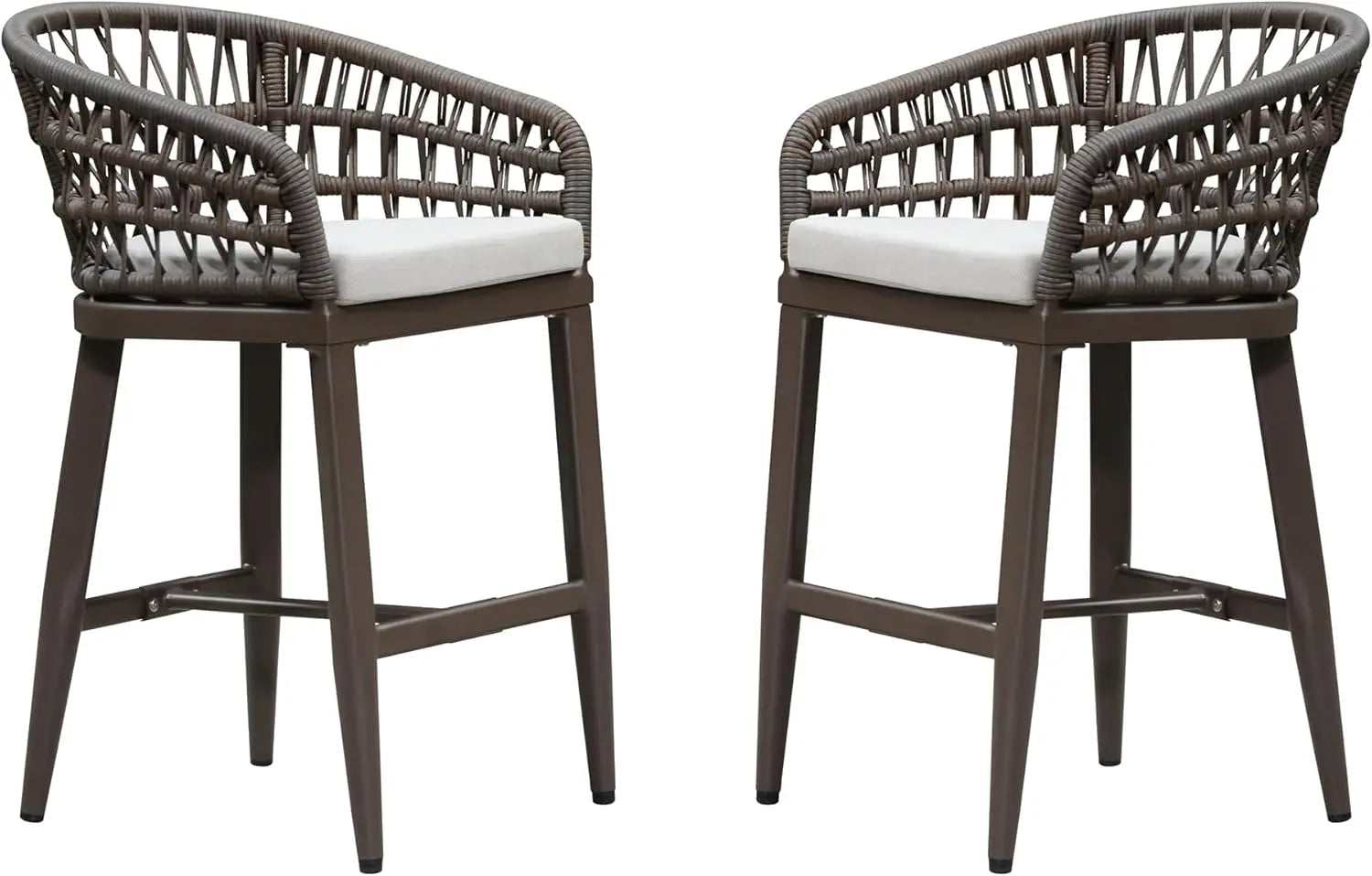 Outdoor Rattan Counter Height Bar Stools Chair, Modern Upholstered Patio Bar Stool with Backrest for Indoor and Outdoor Kitchen