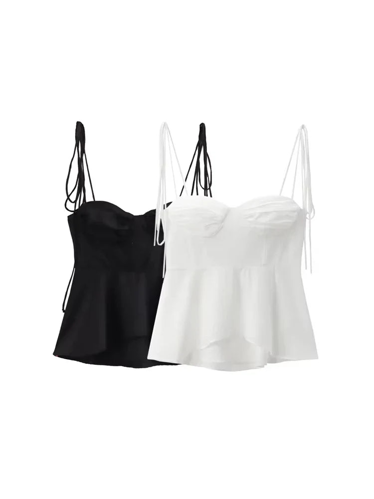 Lace String Asymmetric Bustier Tops for Women, Sweetheart Neck, Tied Thin Straps, Side Zipper, Female Camis, Sexy Fashion
