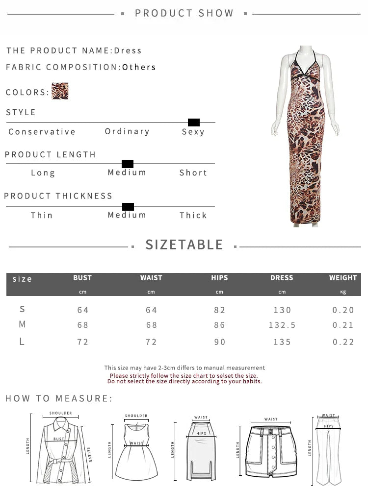 Sexy Maxi Dress Women Backless Coquette v-Neck Snake Print Sleeveless