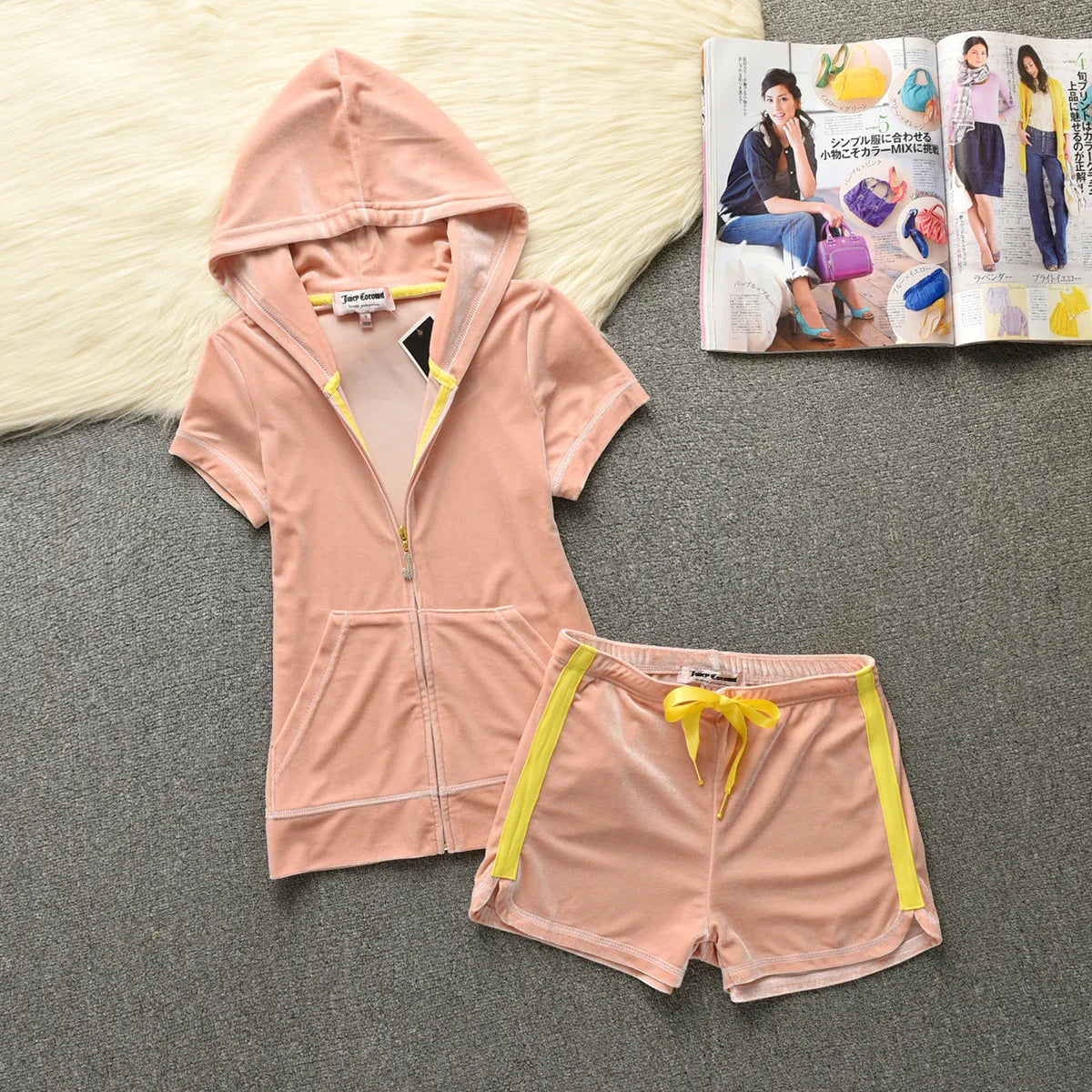 Velvet Velour Shorts Tracksuit Two Piece Sets Women Outfit Short Sleeve Top and Short Sets
