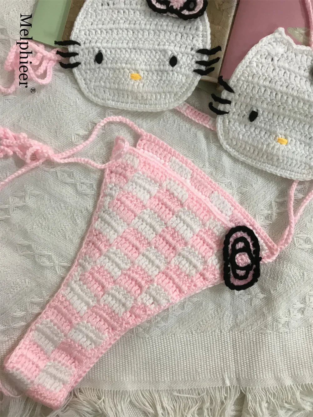 Ladies Cute Crochet Bikini Set 2 Pieces Bathing Suit Sexy Micro Bikinis Ties Swimsuit Thong Suit