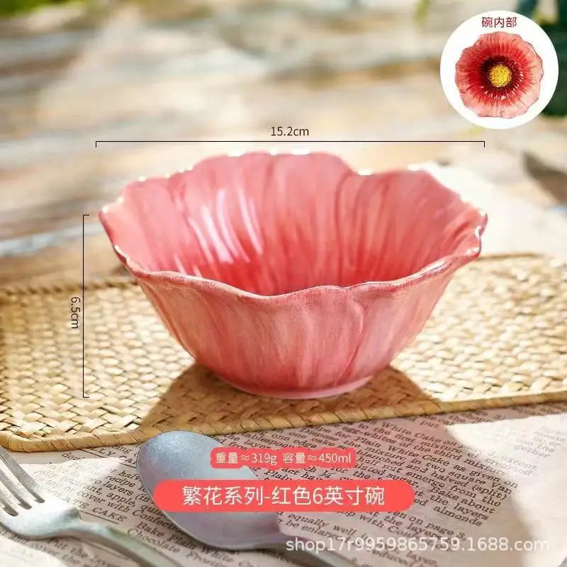 Ceramic Flower Serving Plate Cake Dessert Plate Flower Ceramic Bowl Tableware Set Dining Table