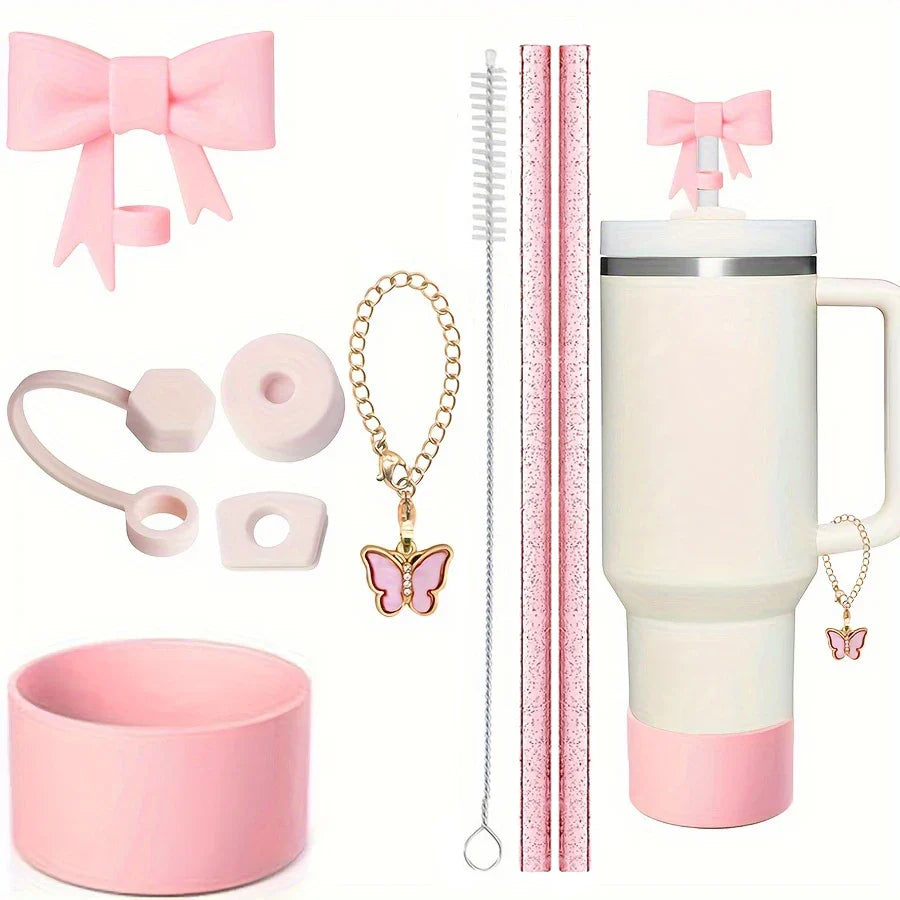 Stanley 9pcs Accessories for 40oz Tumbler Cup Spill Proof Stopper 10mm Straw Cover Cap Silicone Boot Charm Chain Straw and Brush