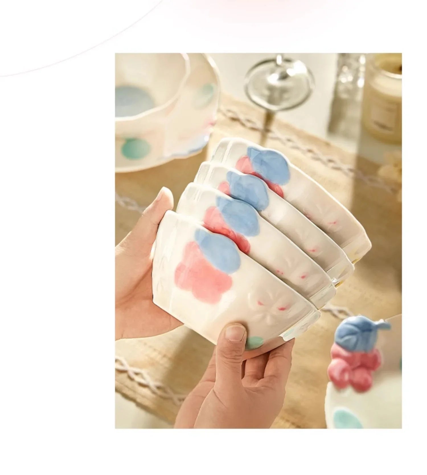 Cute Pattern Ceramic Plates Print Round Deep Tableware