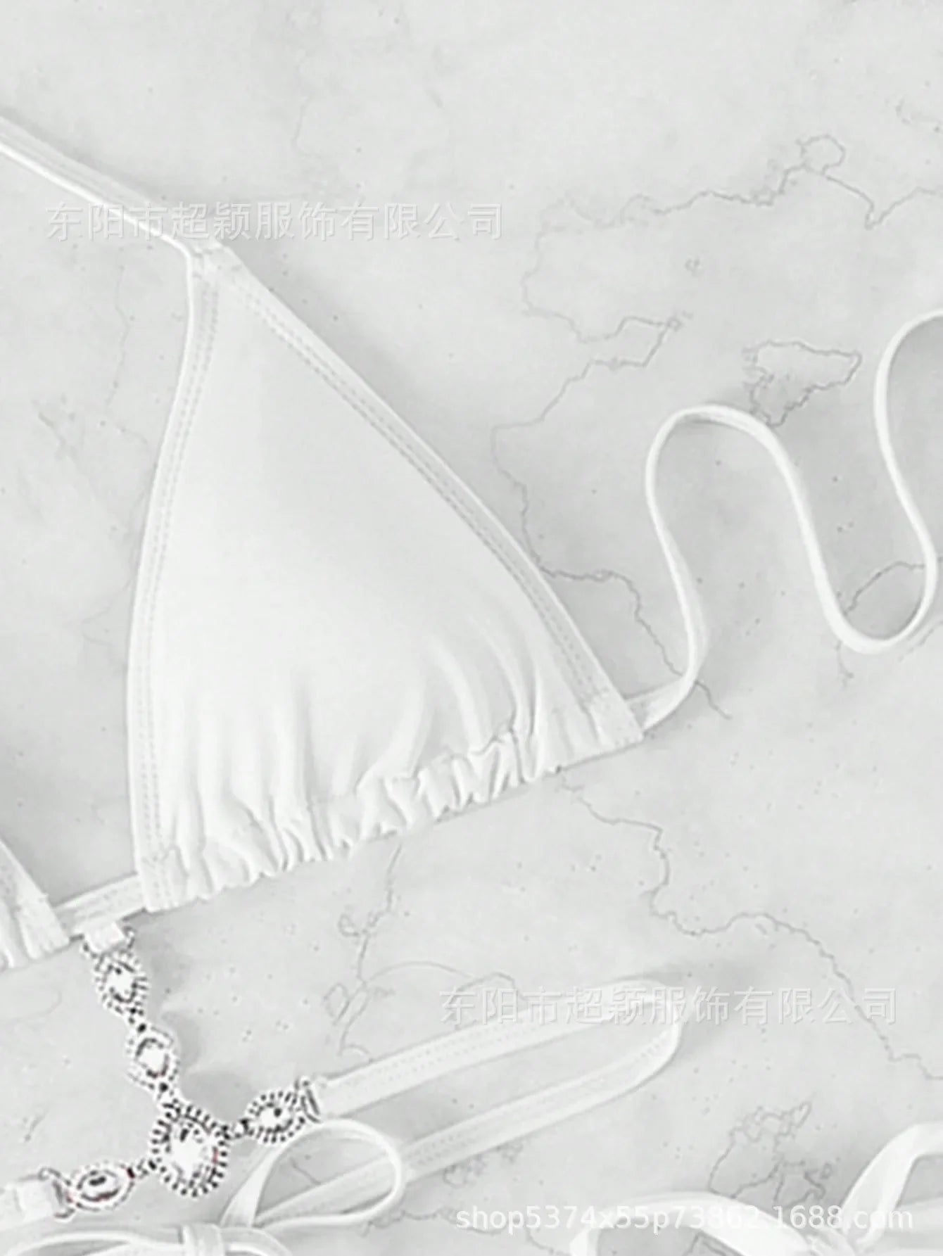 Women's Swimwear Crystal Diamond Triangle Bandage Backless Beach Bikini Swimsuit