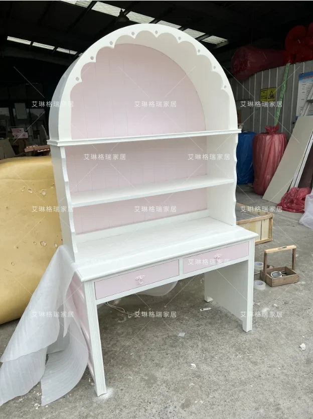 French Solid Wood Carving Flower Bookcase Dining Side Pink Princess Cabinet