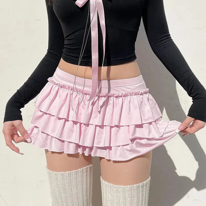 Ladles Bow Sweet A-Line Skirts Women Sexy Slim Low-Waist Mini Skirts