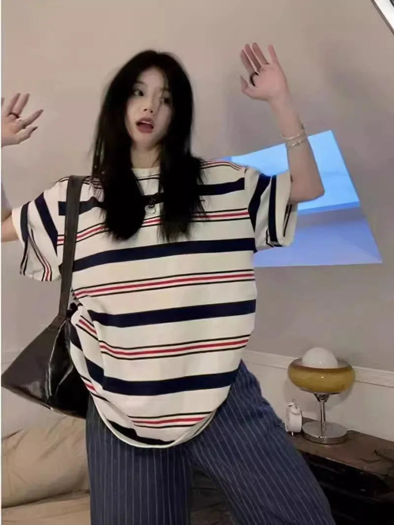 Y2K Fashion Women's Short Sleeve T-shirt Casual Style Matching High Street Couple Short Sleeve T Shirt Style Plus Size Top