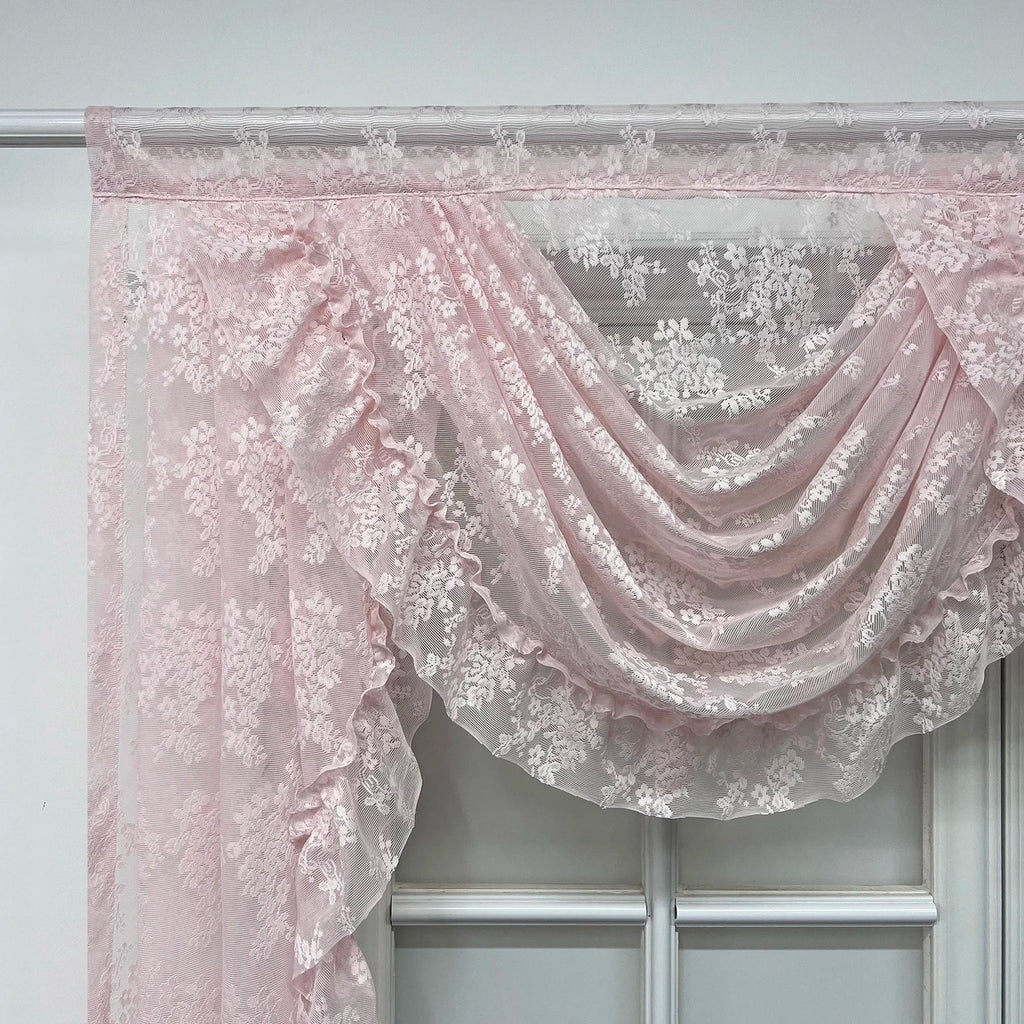 Pink Flower Ripple Curtain Head for Living Room Sheer Lace Valance Girls Princess Home Decoration
