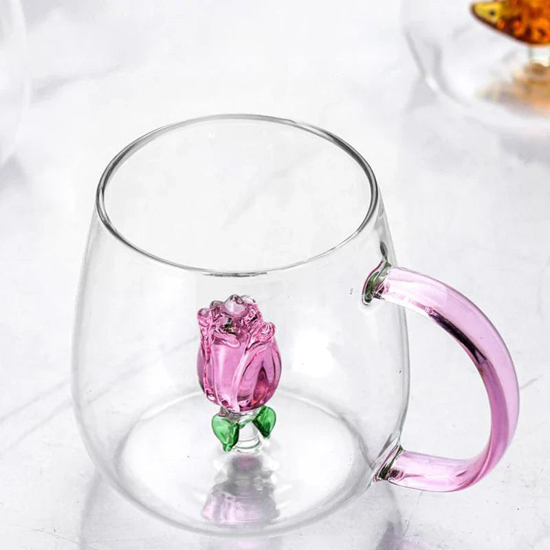 Cute Creative 3D Glass Cups Transparent Mugs With Handle