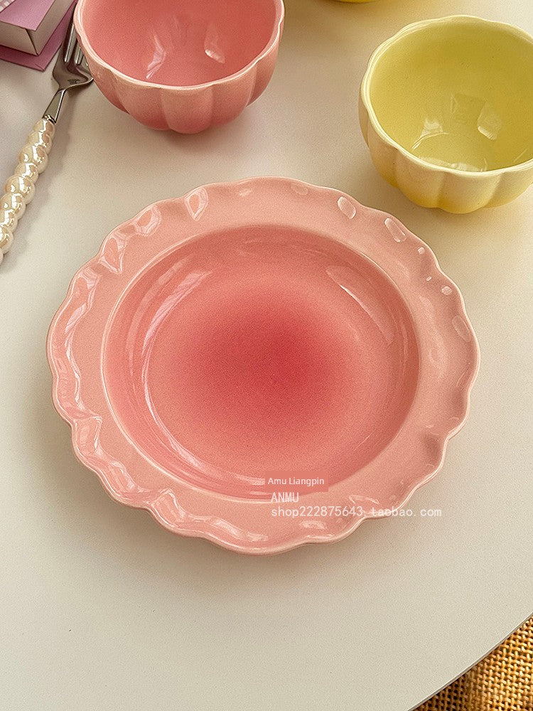 Gradient Lace Underglaze Porcelain Tableware Dish and Bowl Dish