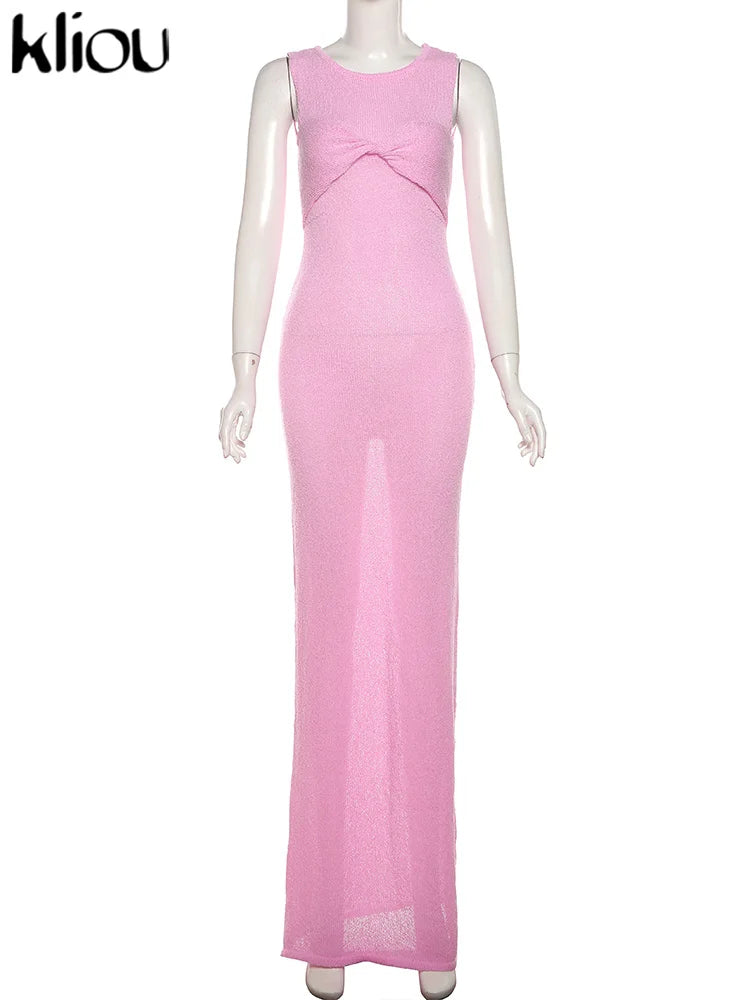 Knit Midi Pink Sweet Tanks Slim Dress