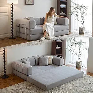 Convertible Sofa Bed - Compression Sofa with Corduroy Fabric - with Armrests and Backrest - Modular Sectional for Living R